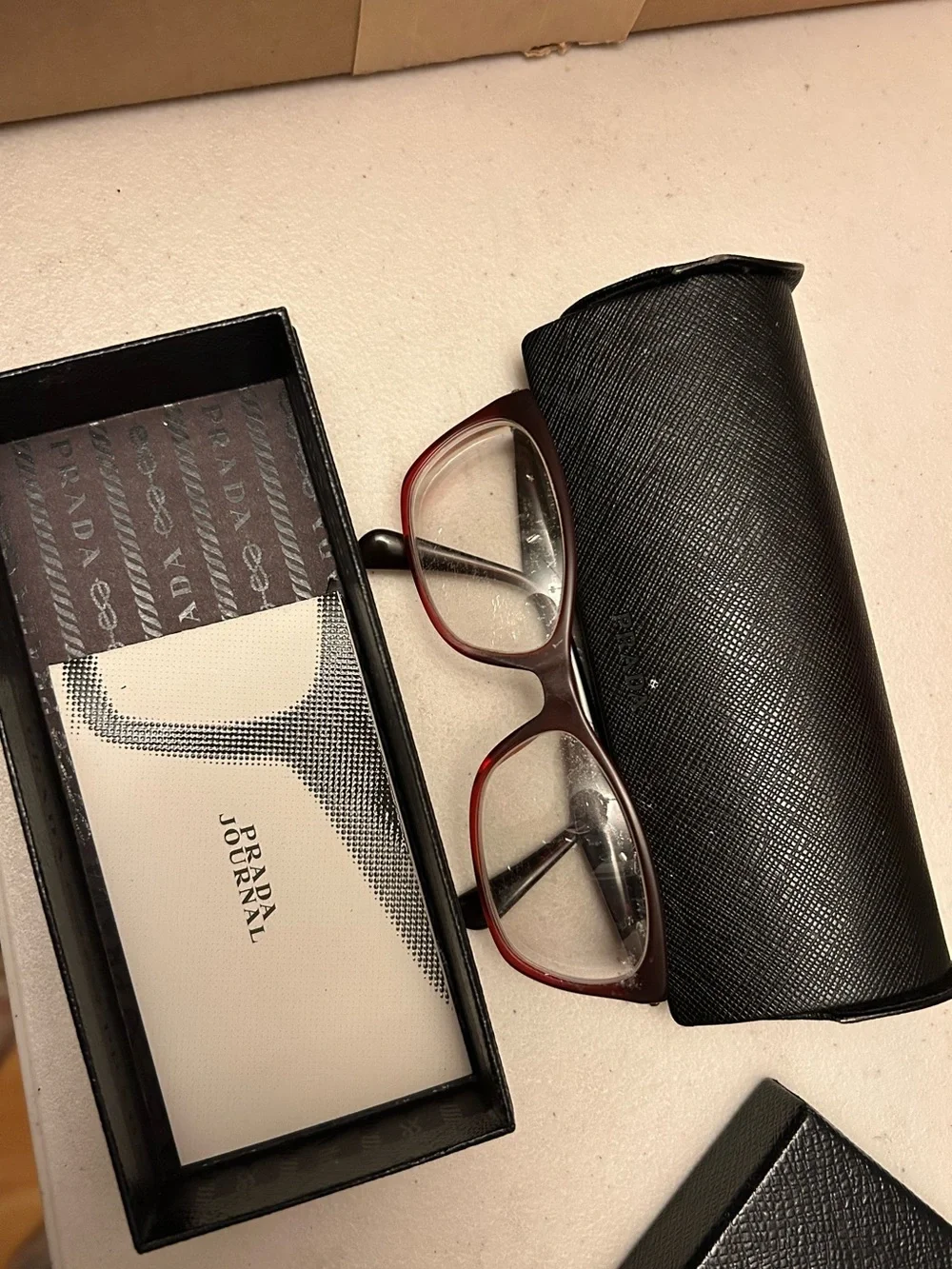Prada Red Cat-Eye Eyeglasses with Black Case